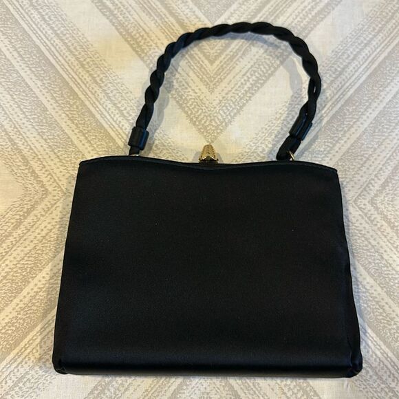 Peck & Peck Black Twisted Handle Satin Evening Bag - Picture 1 of 7